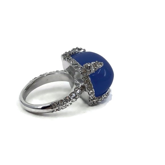 Silver Tone Nolan Miller Clear and Blue Stone Ring - Picture 6 of 10